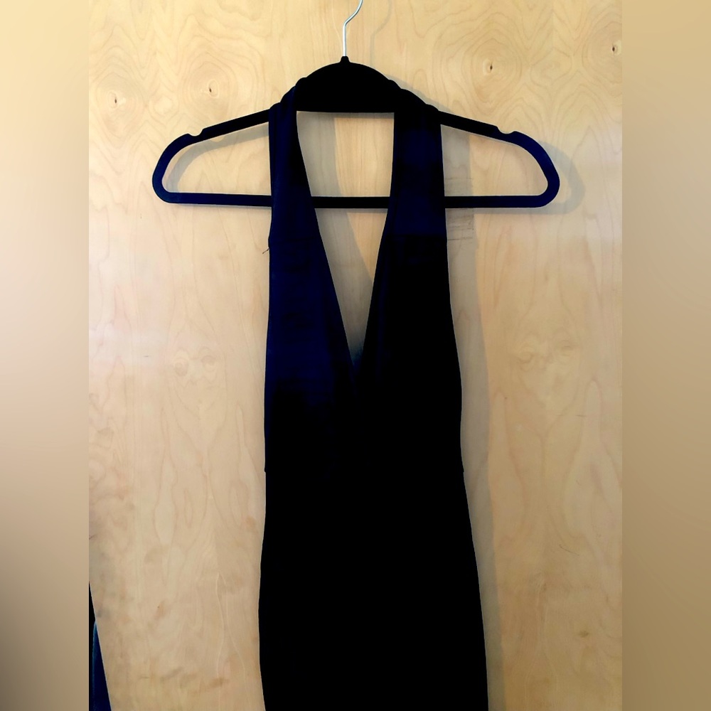 Demobaza discontinued halter jumpsuit, size S, plunging v-neck, open back